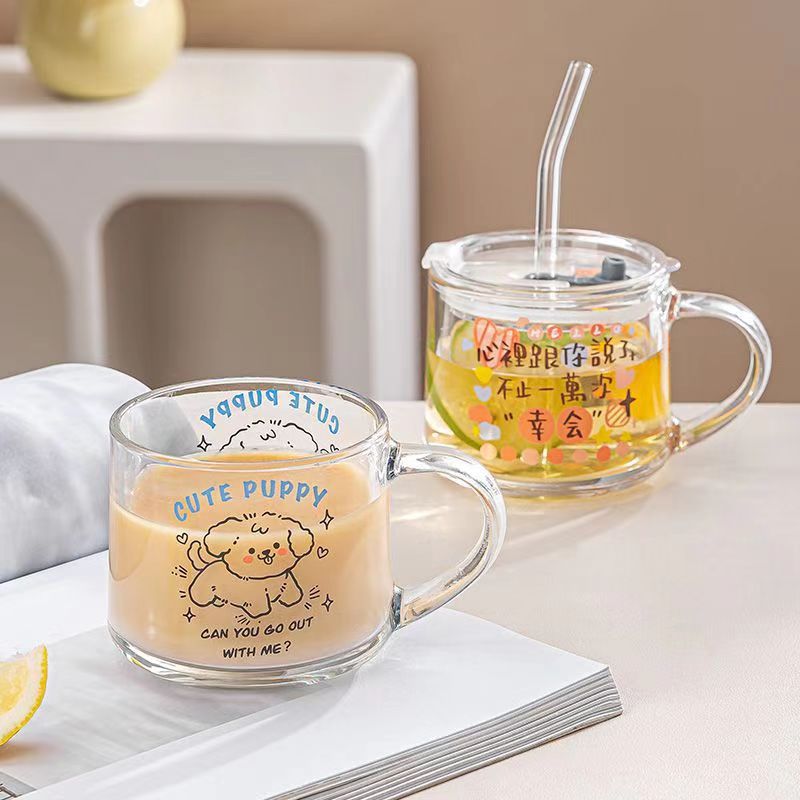 Ins Glass Straw Cute Milk Breakfast Cup